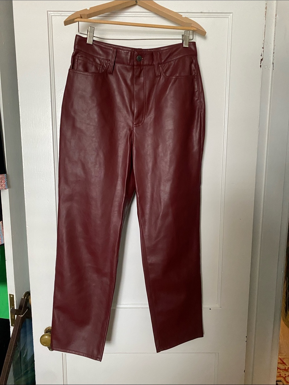 Madewell Burgundy Faux Leather Button-Front Pants
